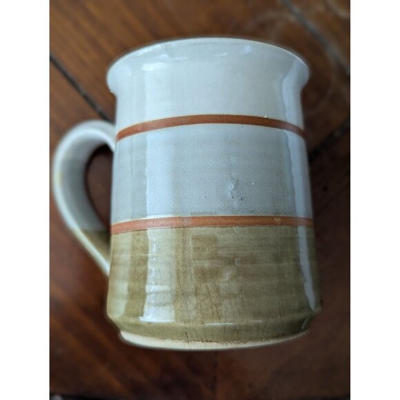 Handcrafted Ceramic Mug With Earthy Green & Brown Stripes Made In Japan - Picture 1 of 4